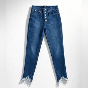 Gap 360 Stretch High Rise Skinny Jeans - Button Fly & Raw Hem